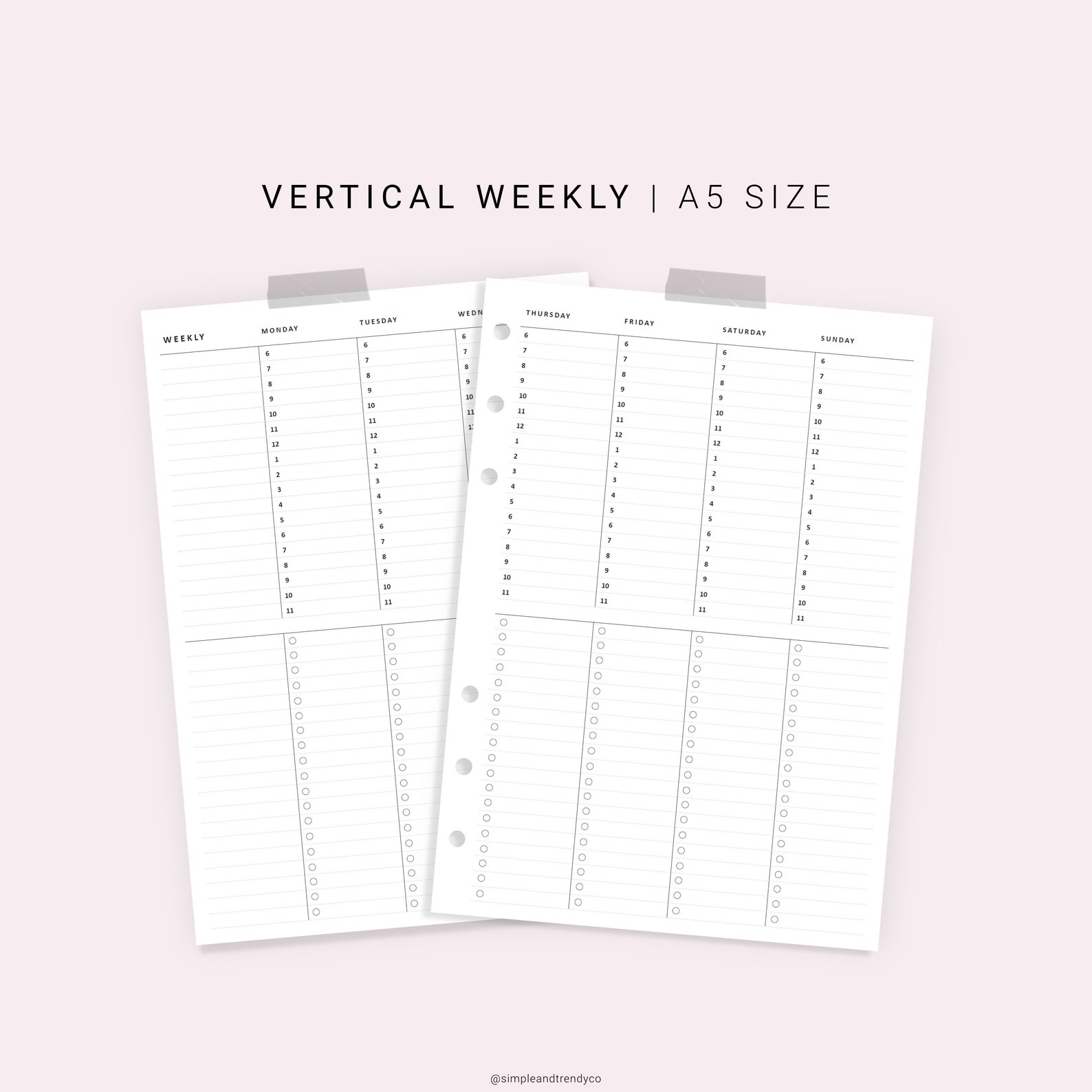 Undated Weekly Planner A5 Planner Inserts Vertical Weekly - Etsy