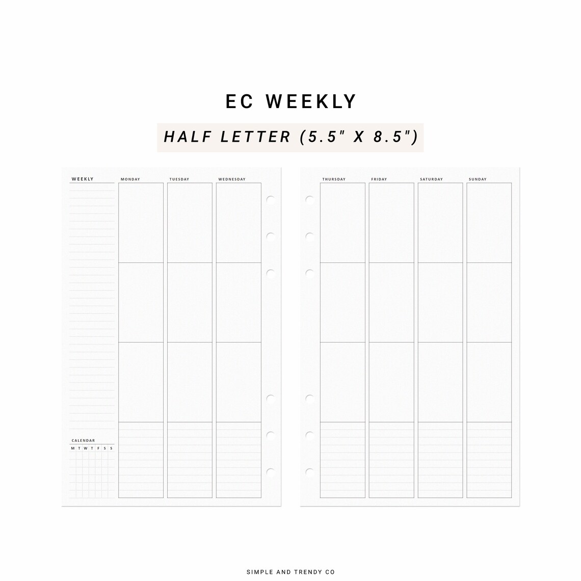 Weekly Planner Erin Condren Inserts Undated Printable Half - Etsy