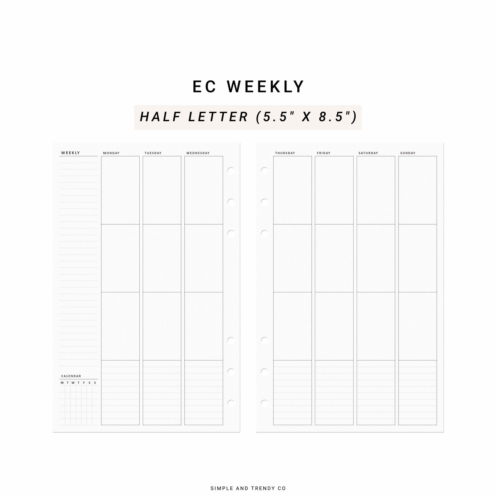 Weekly Planner Erin Condren Inserts Undated Printable Half - Etsy