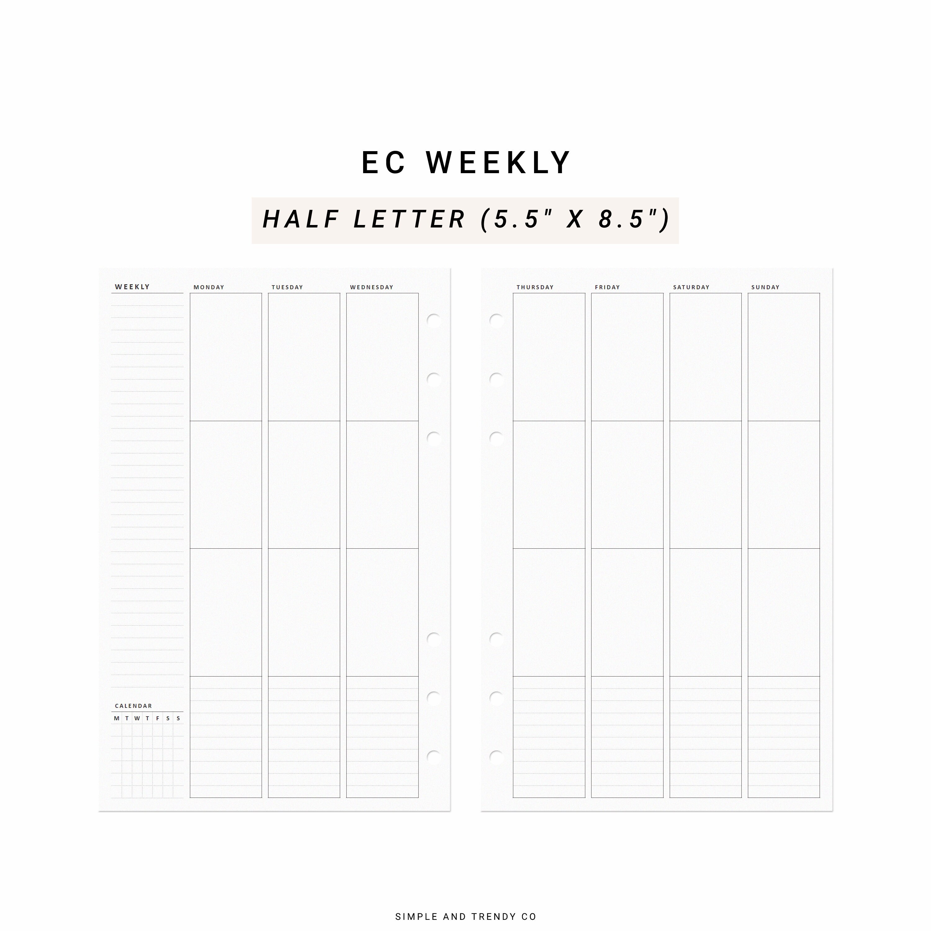 Weekly Planner Erin Condren Inserts Undated Printable Half - Etsy