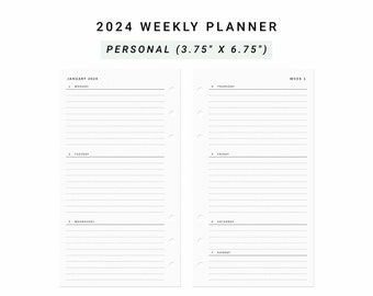 2024 Dated Weekly Agenda, Weekly Planner Lined Printable, Personal Planner Inserts, Weekly Daily Planner Template