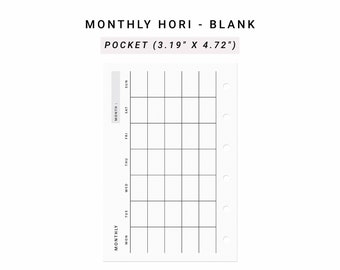 Month on One Page Horizontal Printable MO1P Pocket size
