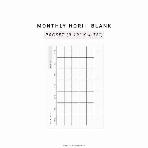 Monthly Overview Printable Pocket Size Month on a Page Month Etsy