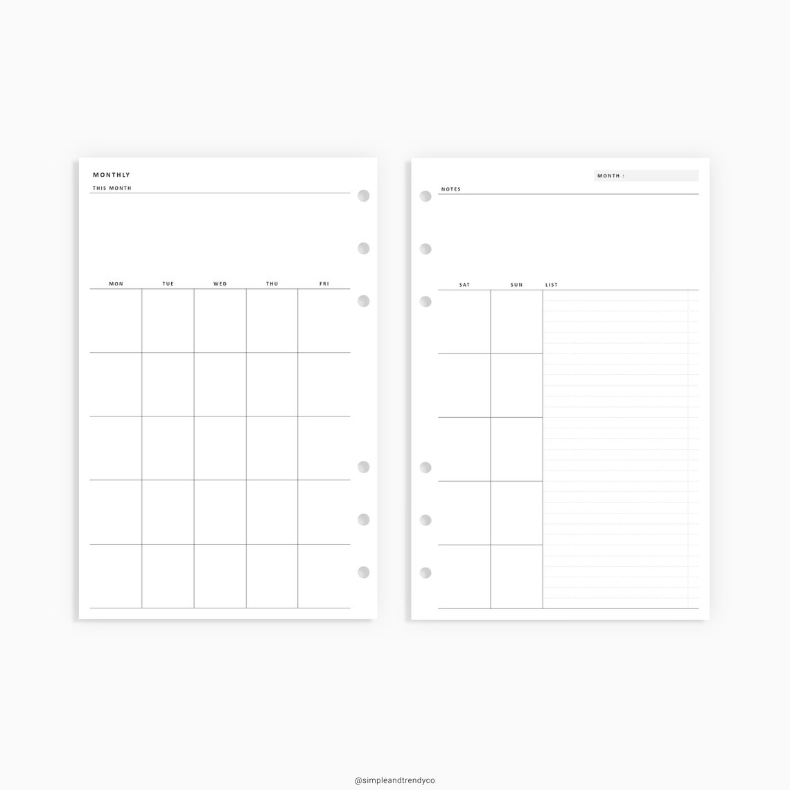 Monthly Planner Half size Half Inserts Printable Monthly | Etsy