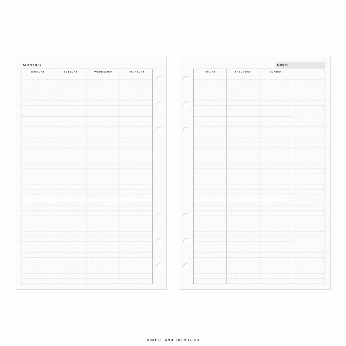 Monthly Planner Printable Minimalist Planner Half Size Half - Etsy