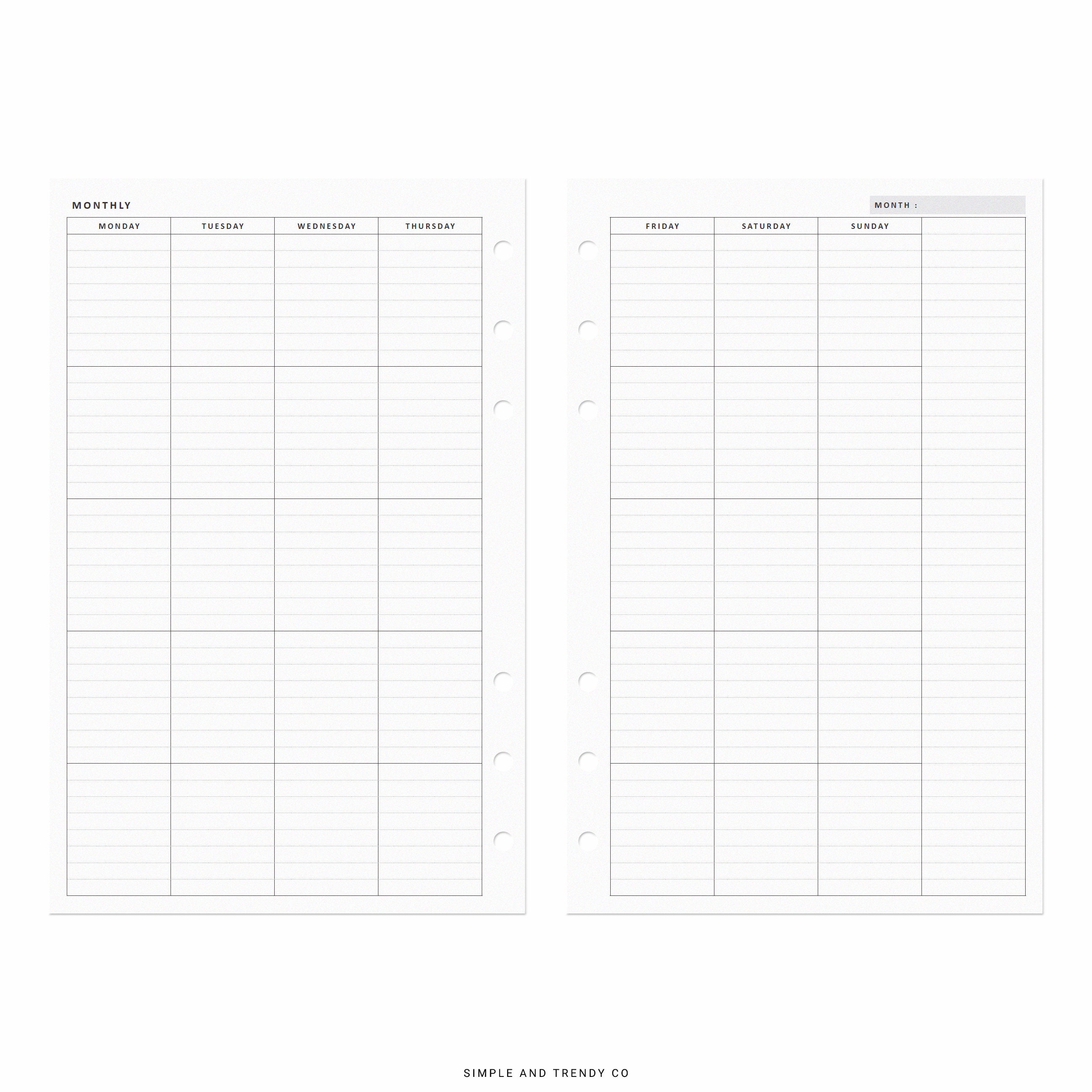 Monthly Planner Printable Minimalist Planner Half Size Half - Etsy