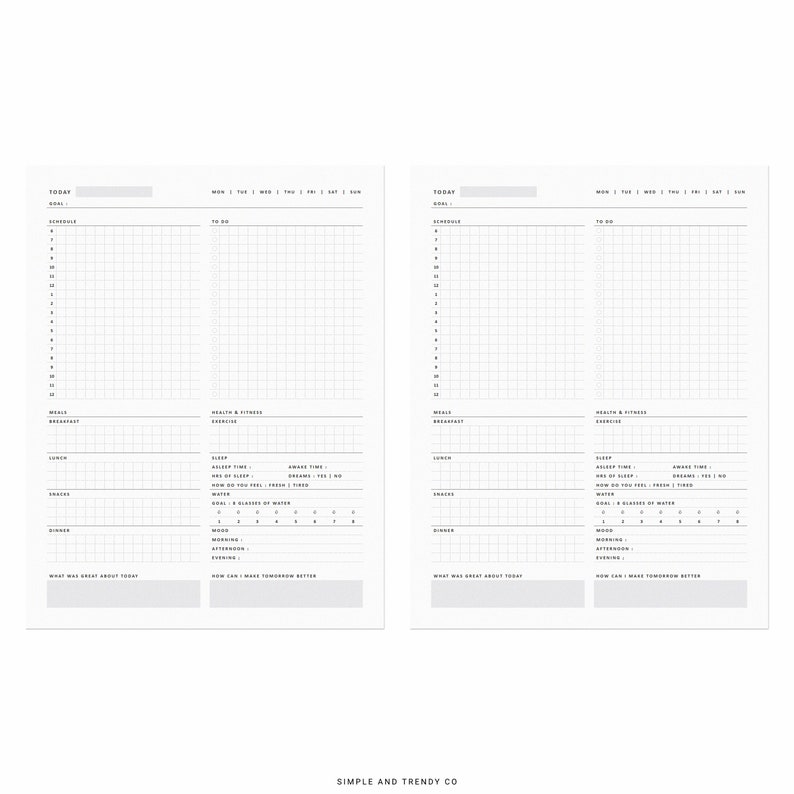 Daily Planner Minimalist Printable Day Planner Productivity Etsy