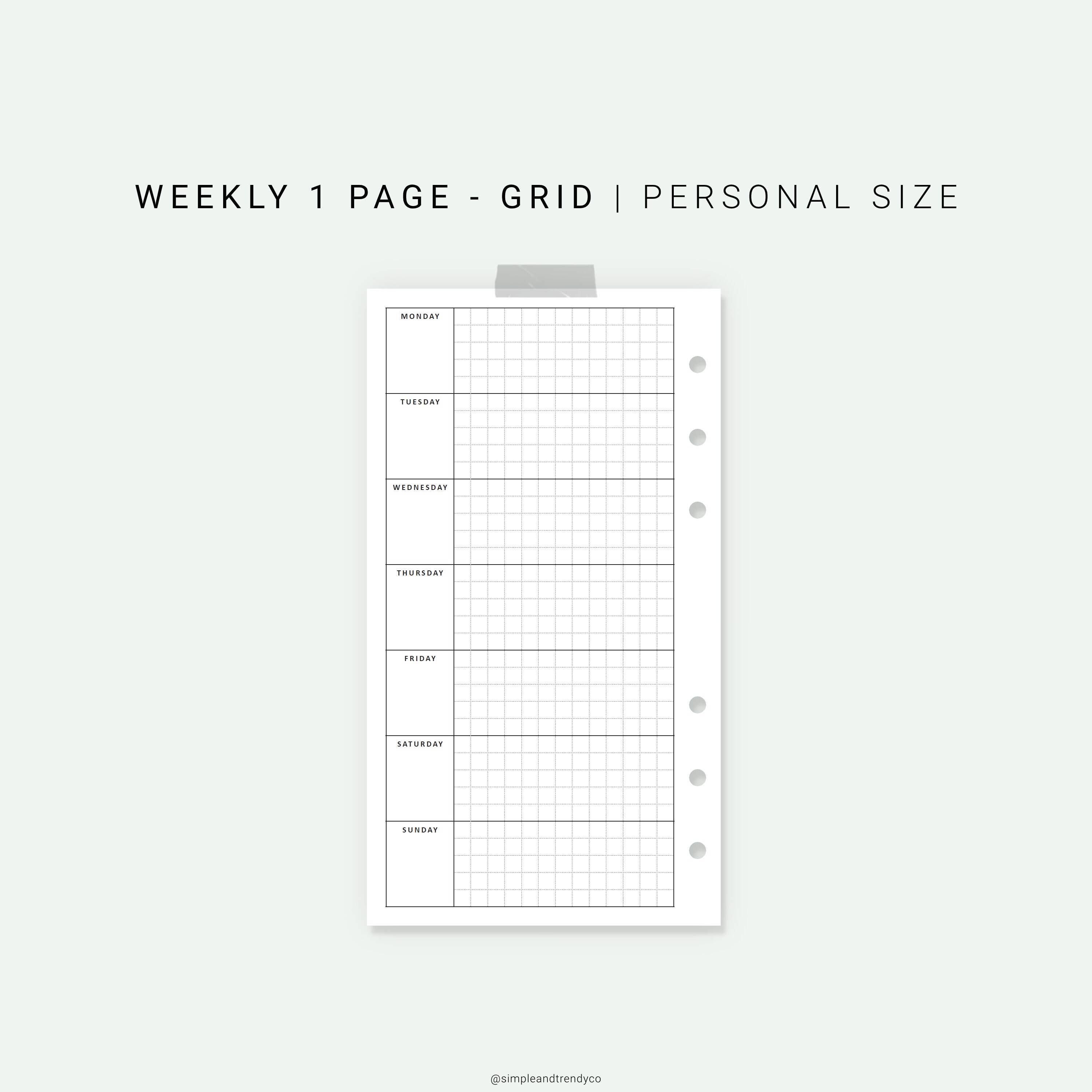 Week on one page weekly planner pages printable personal etsy
