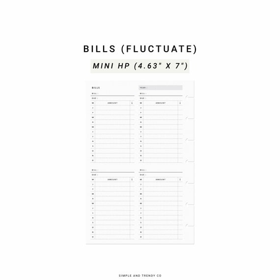 Bill Tracker Printable Happy Planner Mini Bill Organizer Bill - Etsy