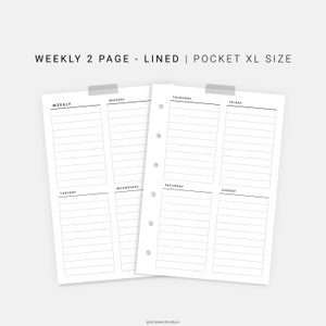 Week on 2 Two Pages Pocket XL Weekly Agenda Vertical Weekly | Etsy