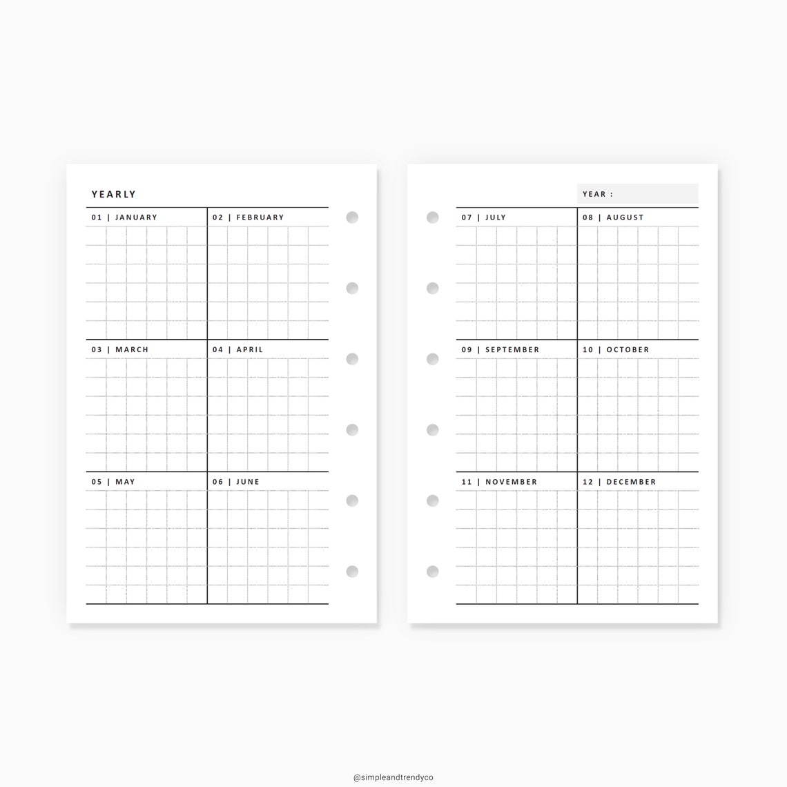 Year at A Glance Pocket Size Yearly Planner Printable Yearly | Etsy