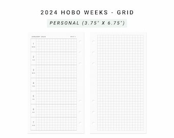 2024 Hobo Weeks Grid Personal Planner Inserts, Weekly Planner, Printable WO2P