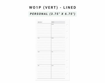 Week on One Page Printable Personal Planner Inserts, Weekly 1 Page Vertical Weekly, Undated Weekly Planner Pages Lined Layout