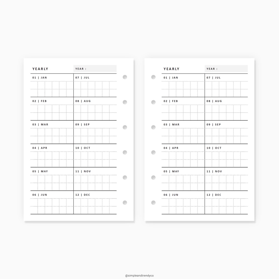 Year At A Glance Pocket size Yearly 1 Page Yearly Planner | Etsy