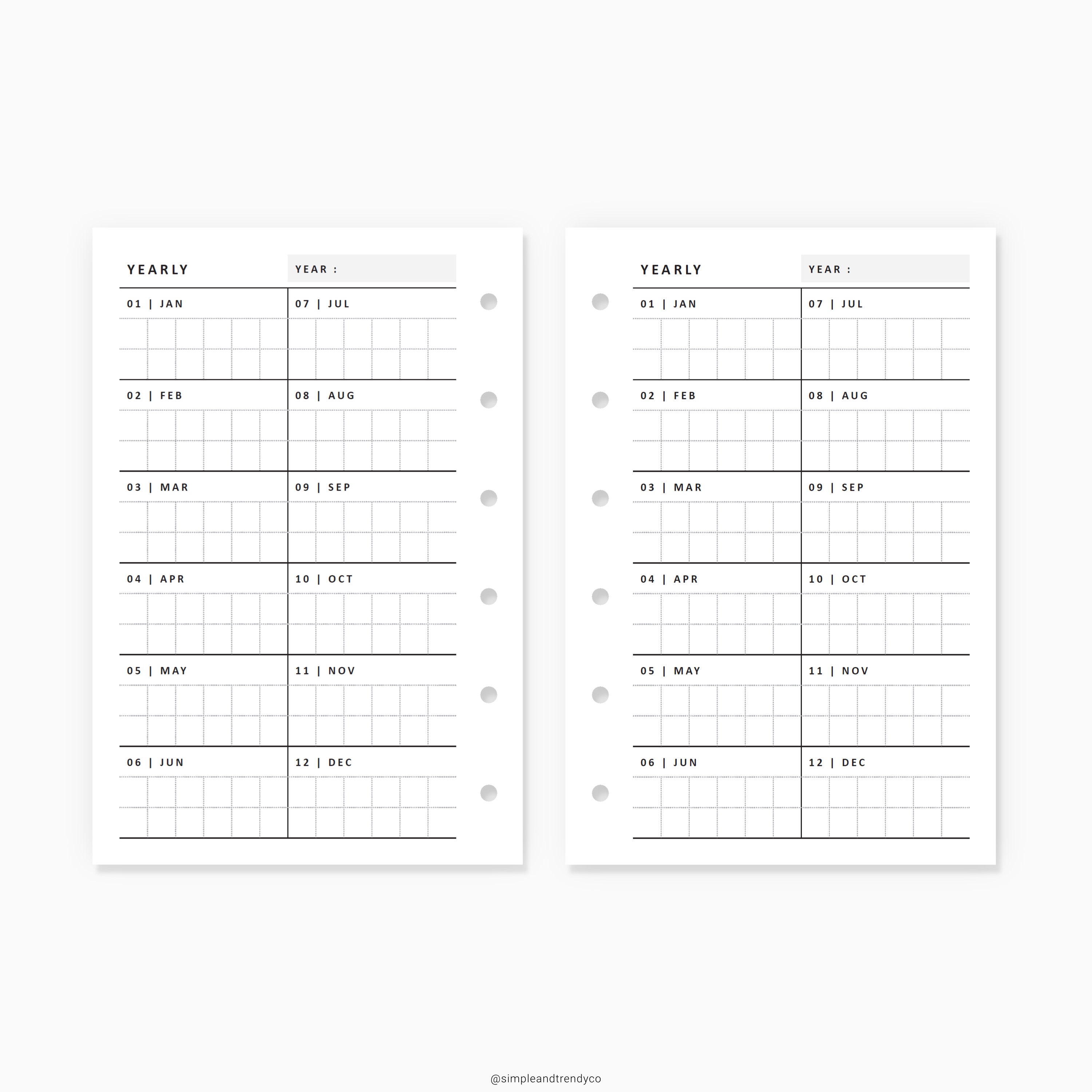 Year At A Glance Pocket size Yearly 1 Page Yearly Planner | Etsy