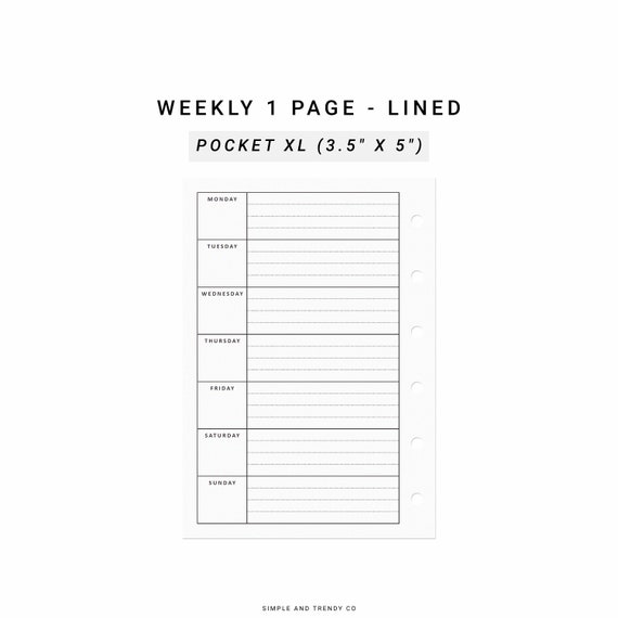 Week on One Page Weekly Planner Pages Printable Pocket XL - Etsy