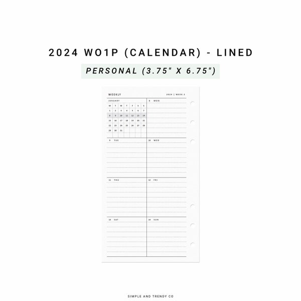 2024 Week on One Page Printable Personal Planner Inserts, Weekly 1 Page Vertical Weekly, Weekly Planner Pages