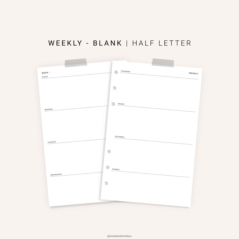 Weekly Planner Printable Half Size Half Letter Inserts Weekly | Etsy