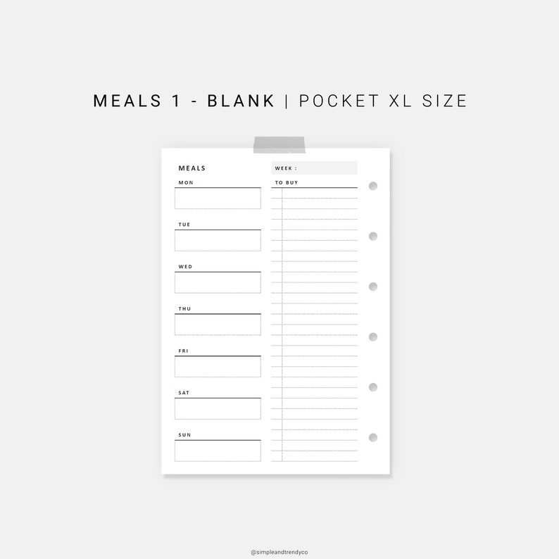 Meal Planner Pocket XL Weekly Meal Plan Template Printable Etsy