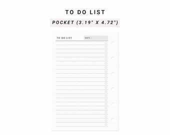 Printable To Do List, Daily To Do List Pocket Size, To Do Organizer, Organizer List Filofax Pocket Inserts Refills