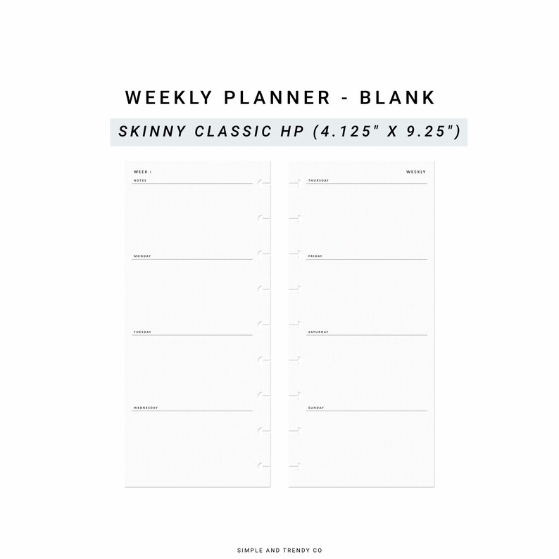 Weekly Planner Skinny Classic Printable Happynichi Printable - Etsy