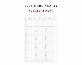 2024 Hobonichi Yearly Planner, A5 Planner Inserts, Printable Yearly Agenda, Year at a glance Hobonichi Inserts, Annual Planner