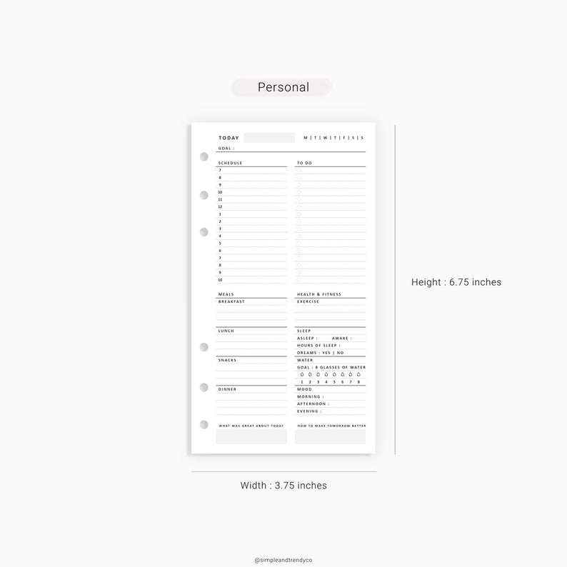Daily Planner Personal Planner Inserts Minimalist Printable Etsy