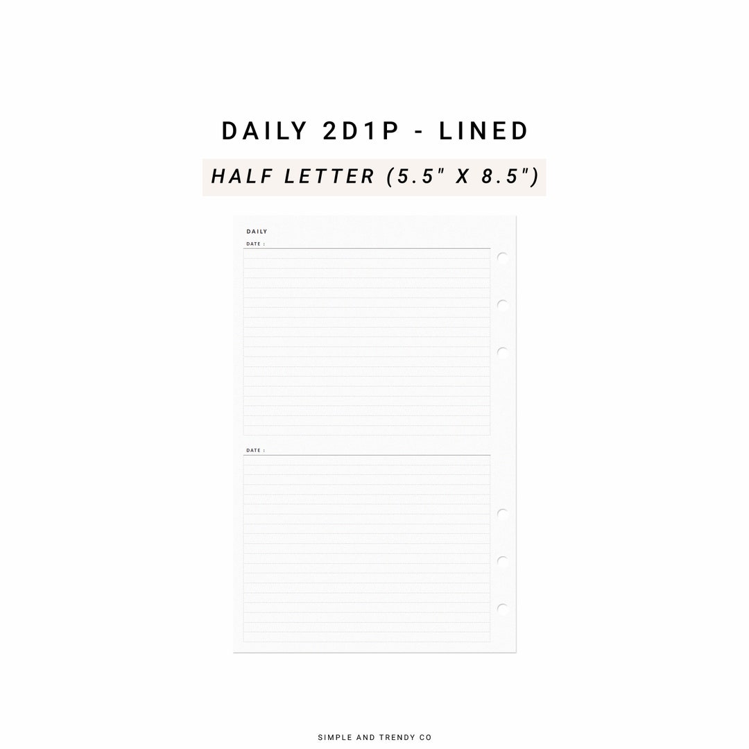 2 Days on 1 Page Half Size Half Inserts, Printable Daily Planner, Daily ...