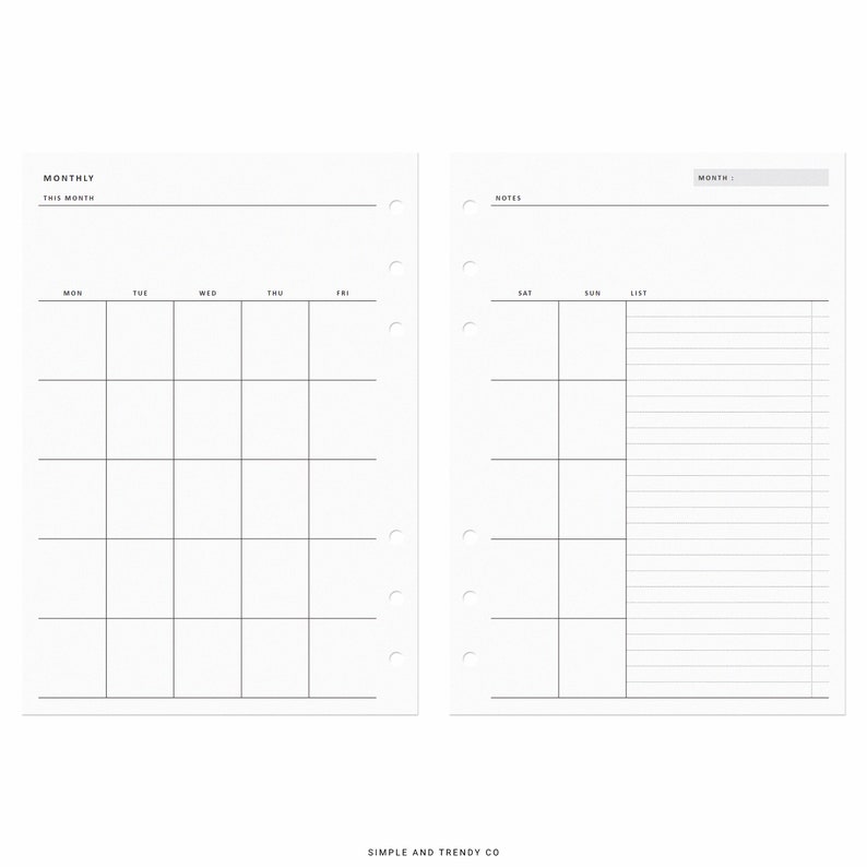 Monthly Planner Personal Wide Printable Monthly Notes - Etsy