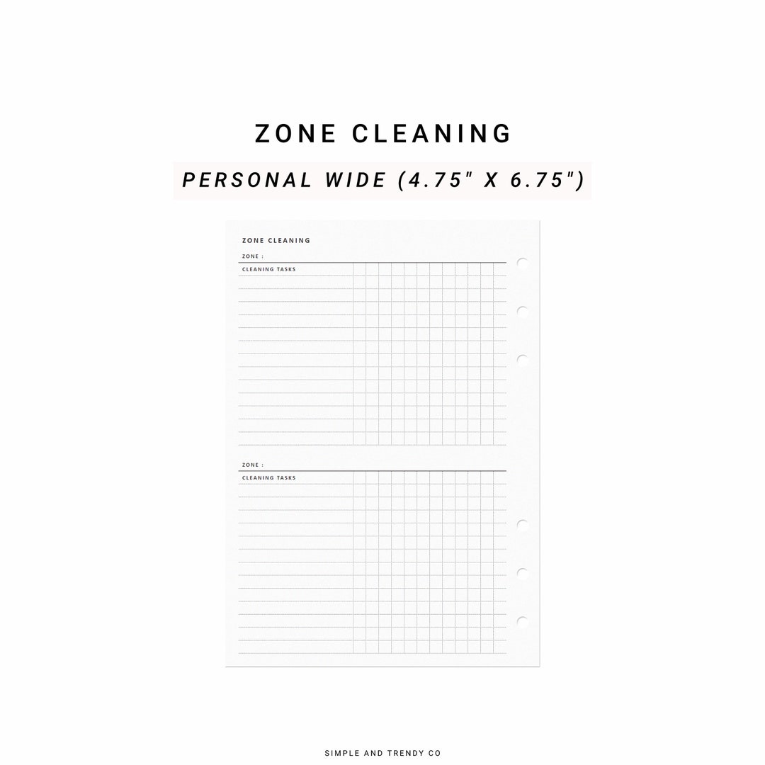Zone Cleaning Personal Wide Cleaning Zones Printable Insert Etsy
