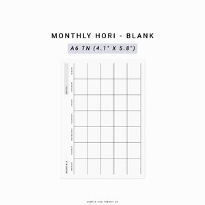 Month on One Page Horizontal Printable MO1P A6 TN - Etsy
