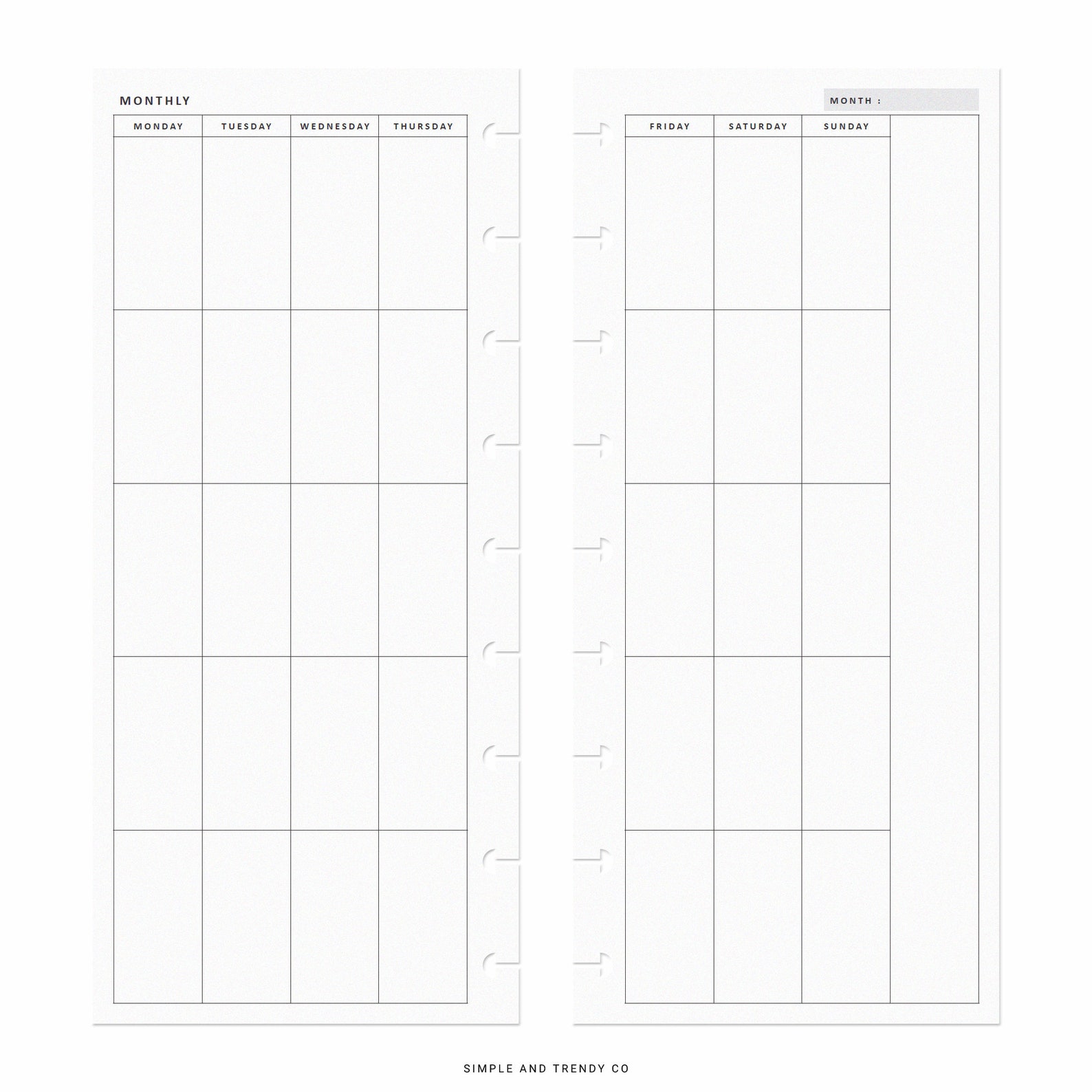Monthly Planner Skinny Classic Happynichi Printable Half Sheet - Etsy