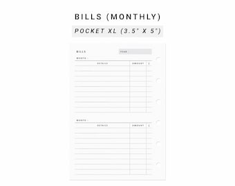Bill Tracker Printable Pocket XL, Bill Organizer Bill Due Planner, Monthly Bill Payments Checklist, Annual Bill Tracker Finance