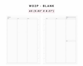 Vertical Weekly Planner A5 Planner Inserts, Weekly Agenda WO2P, Weekly Printable Planner Undated, Printable Weekly Layout