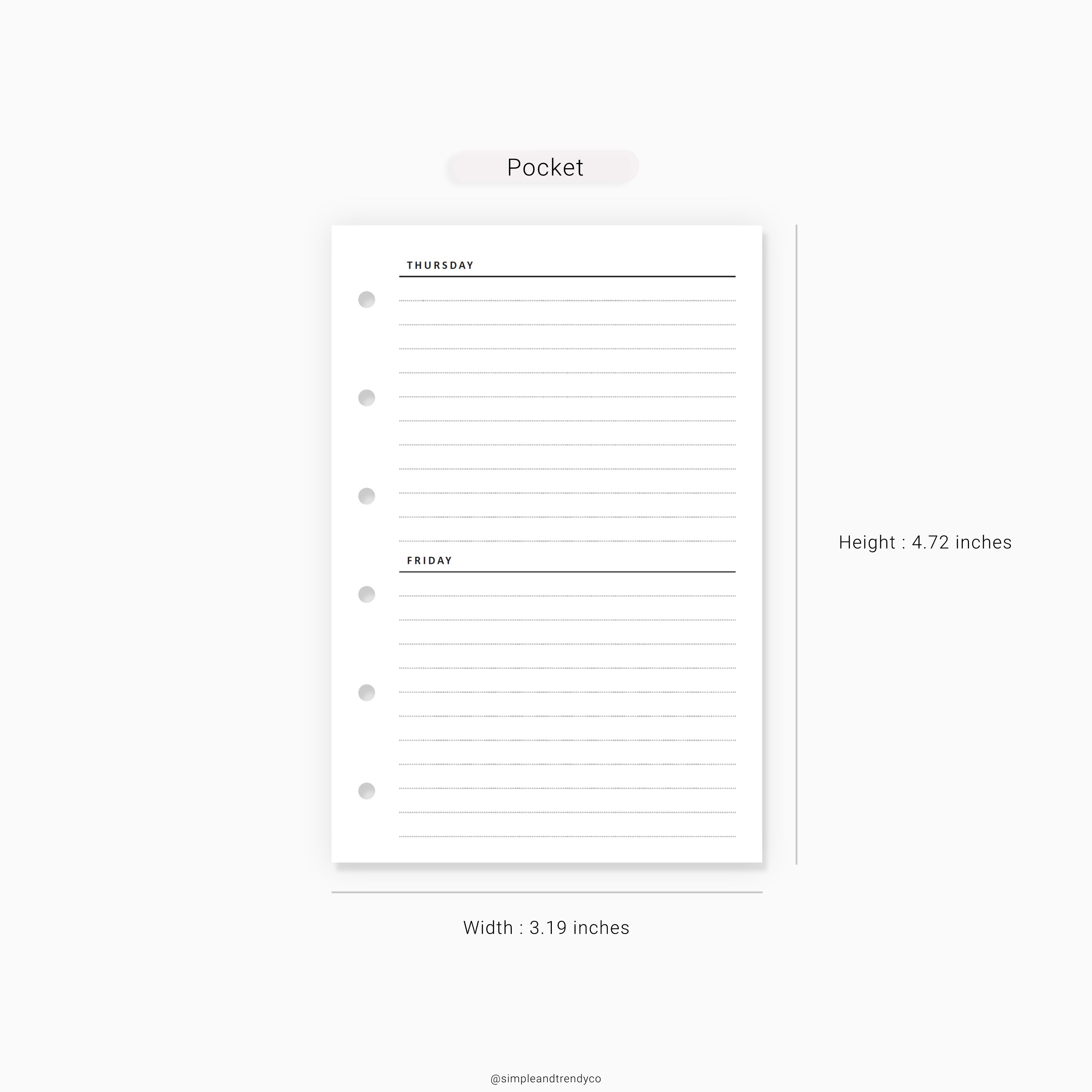 Undated Weekly Planner Printable Pocket Size Weekly Schedule | Etsy