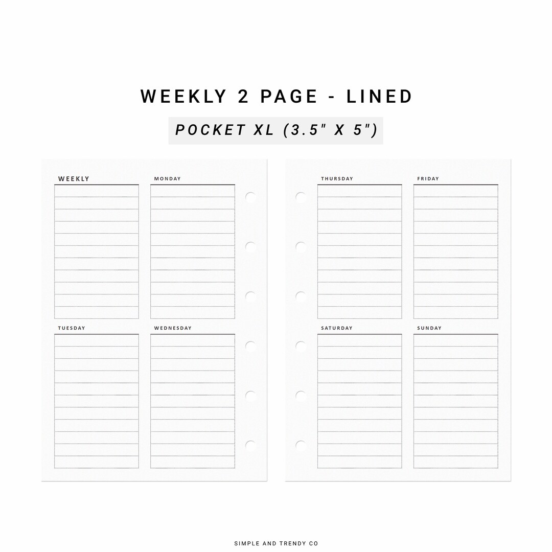 Week on 2 Two Pages Pocket XL Weekly Agenda Vertical Weekly - Etsy