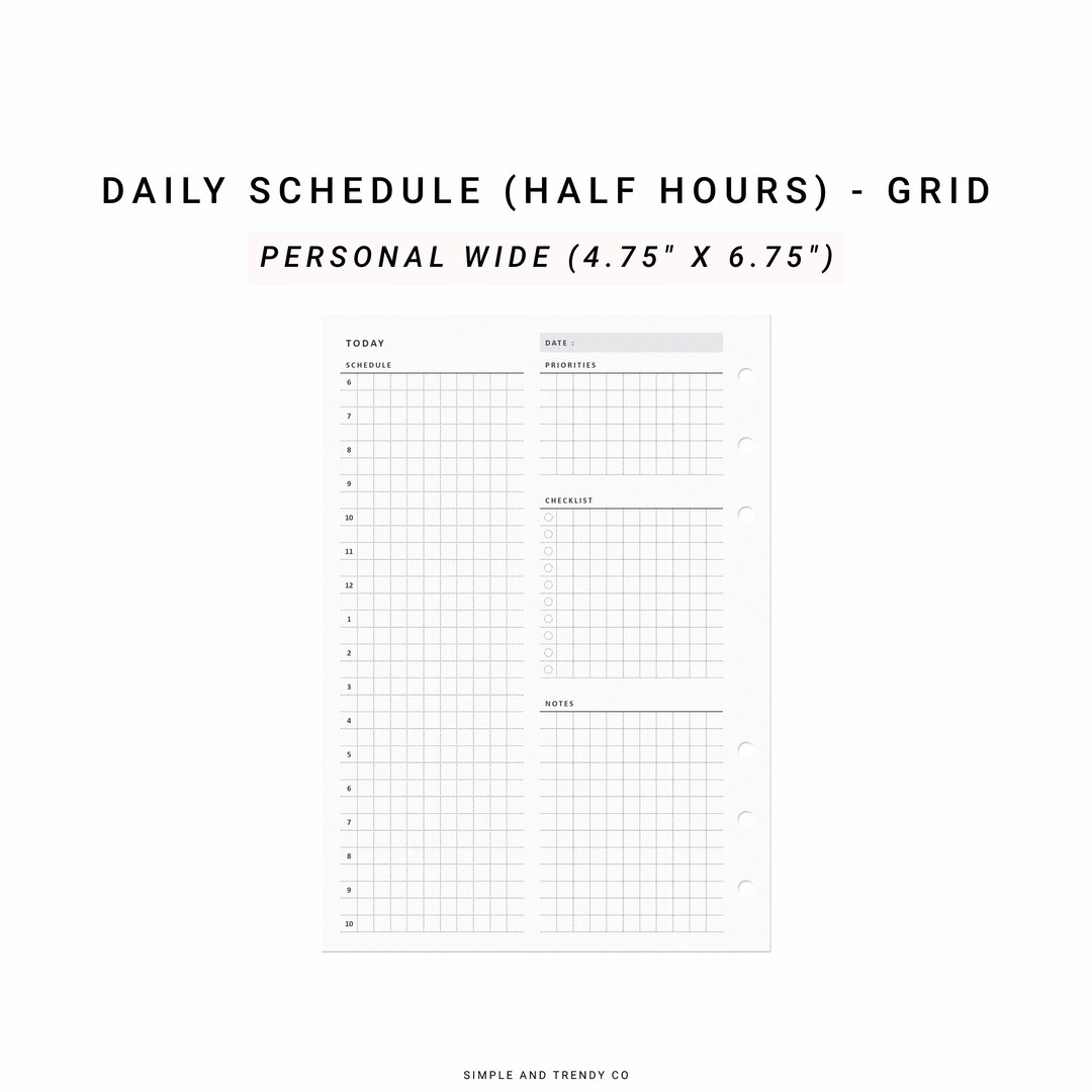 Daily Planner Printable Personal Wide Daily Planners Half - Etsy