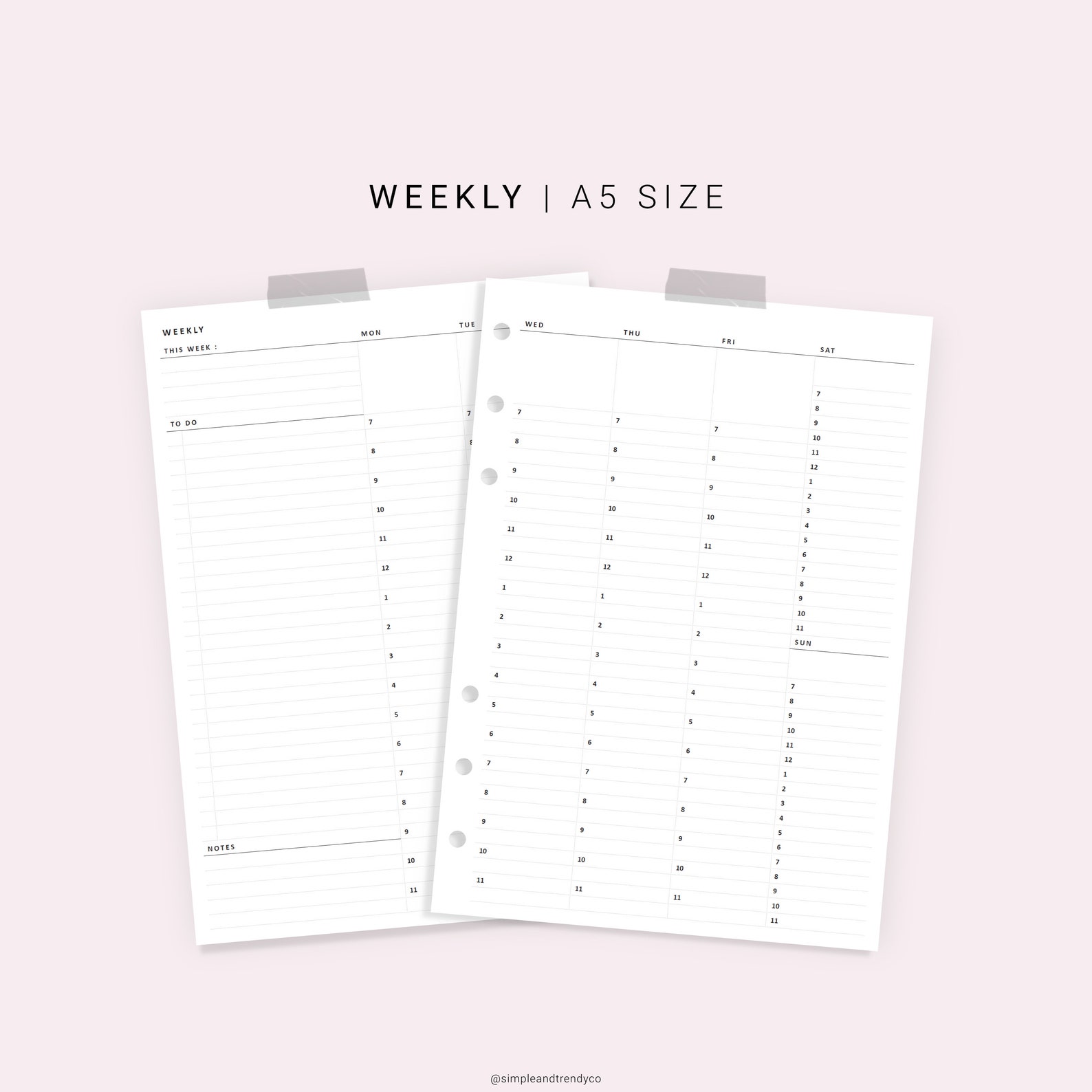 Vertical Weekly Planner A5 Planner Inserts Undated Weekly Etsy
