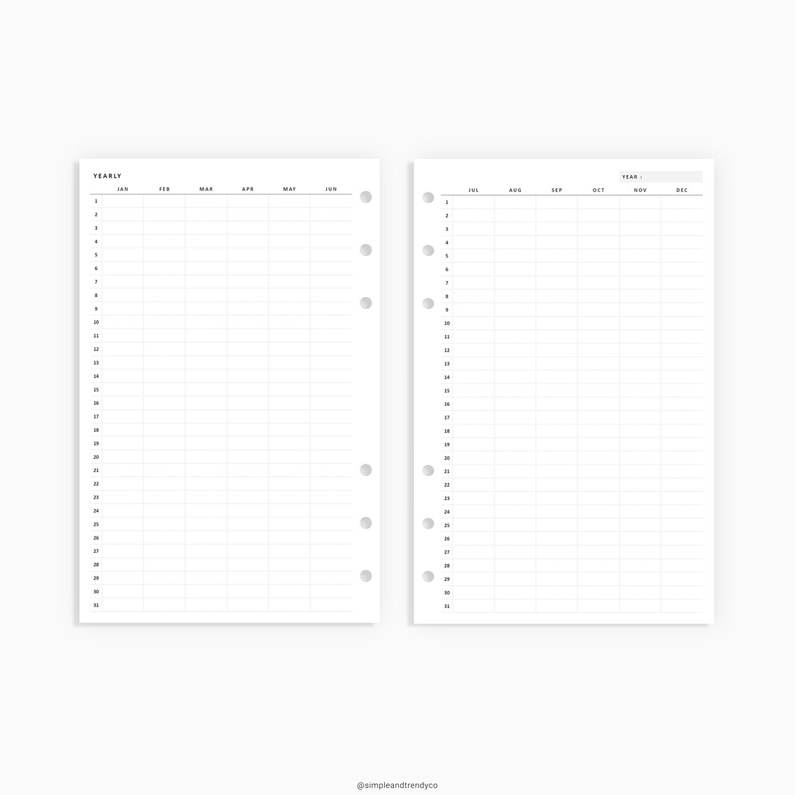 Yearly Vertical Planner 2 Page Half Size Half Letter Inserts | Etsy
