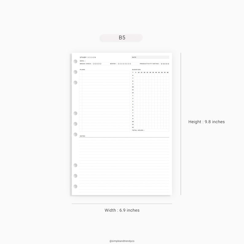 Study Planner Student Planner Printable B5 size Student Etsy