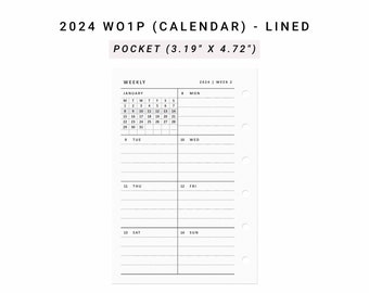 2024 Week on One Page Printable Pocket size, Weekly 1 Page Vertical Weekly, Weekly Planner Pages