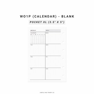 Week on One Page Printable Pocket XL, Weekly 1 Page Vertical Weekly ...