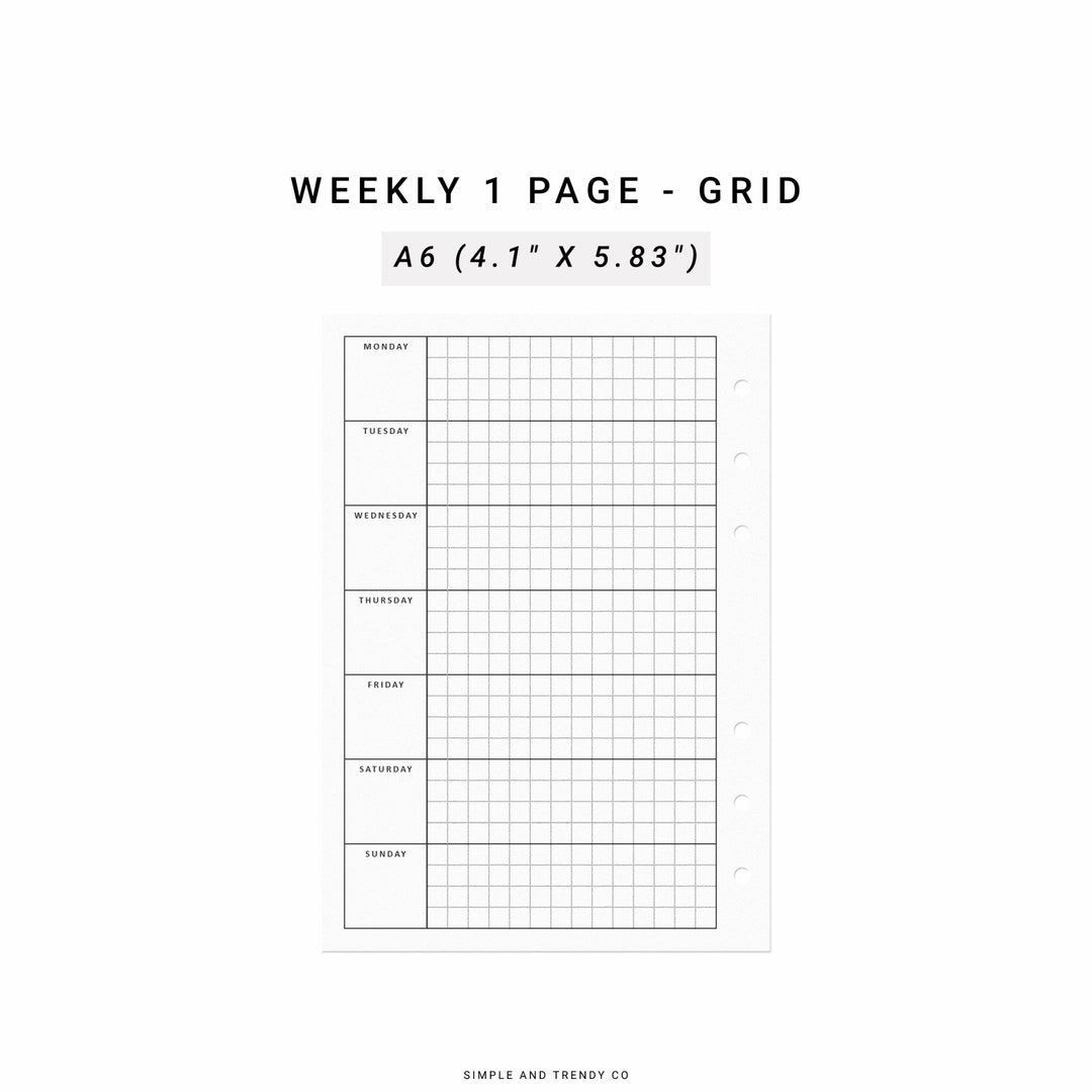 Week on one page weekly planner pages printable a6 inserts weekly