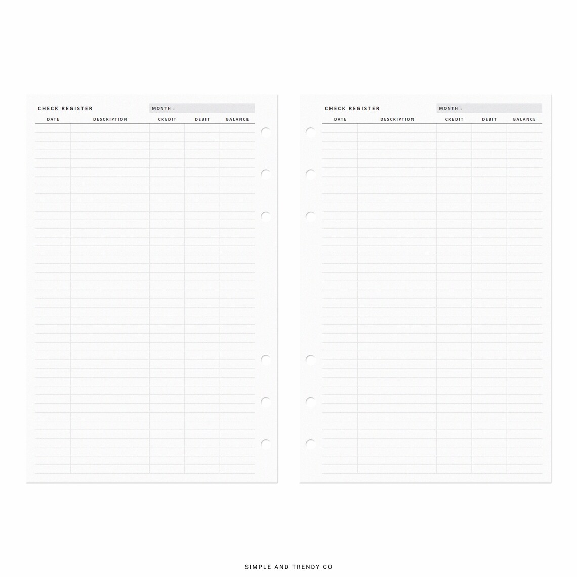 Checking Register Half Size Half Letter Inserts Checkbook - Etsy