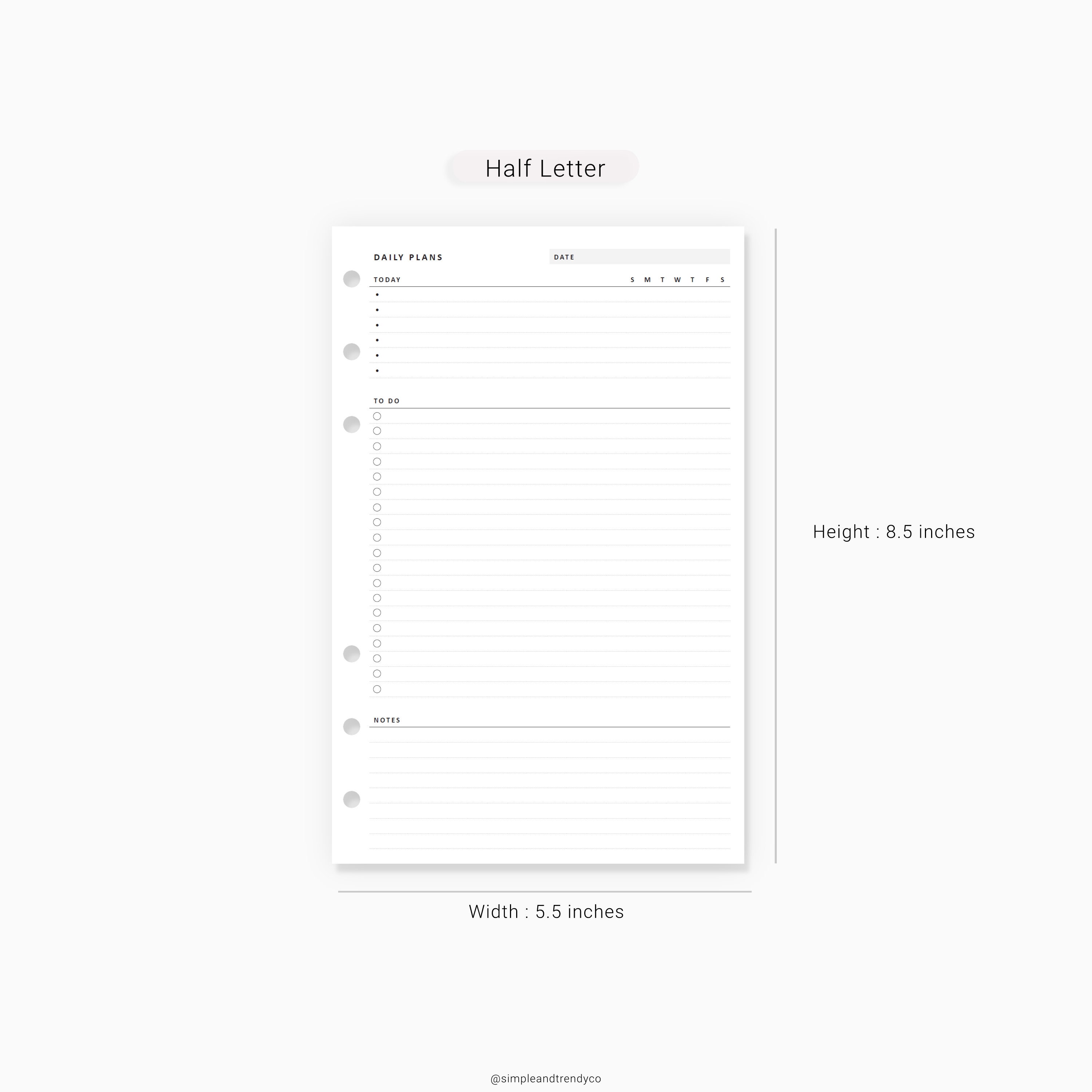 Daily Planner Printable Half Size Half Letter Inserts Daily | Etsy