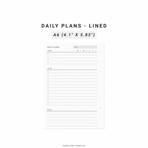 Daily Planner Printable A6 Inserts, Daily Organizer, Daily Organiser ...