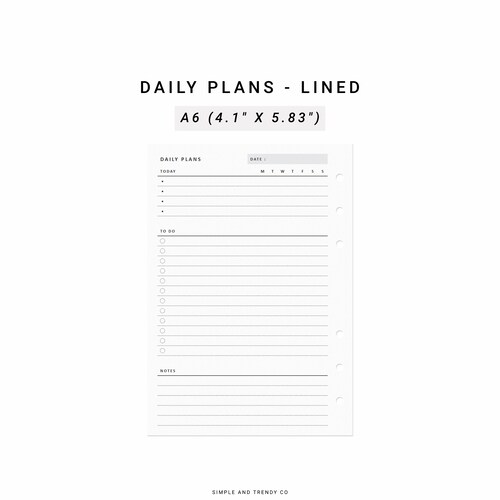 Daily Planner Printable A6 Inserts Daily Organizer Daily Etsy