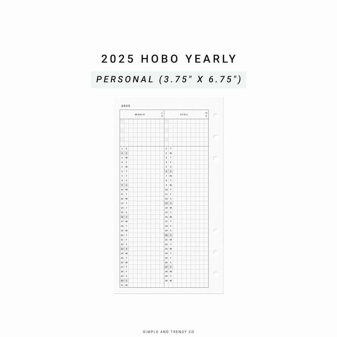 2025 Hobonichi Yearly Planner, Personal Planner Inserts, Printable Yearly Agenda, Year at a