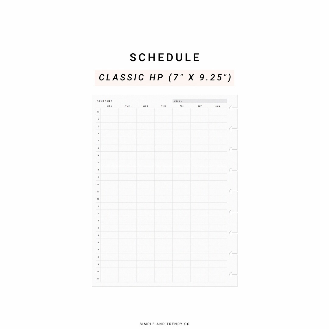 Weekly 24 Hour Schedule Printable Happy Planner Classic Class - Etsy