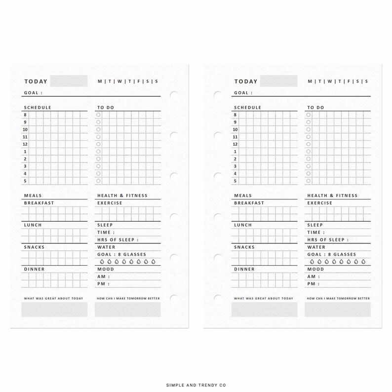 Daily Planner Pocket Size Minimalist Daily Printable Day Etsy